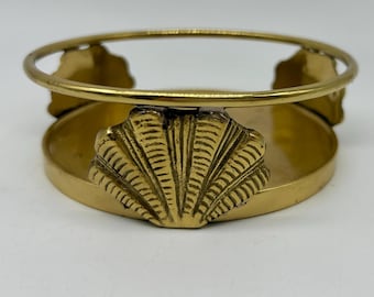 Vintage Seashell Brass Ethan Allen Candle Holders Ornate Large Hollywood Regency