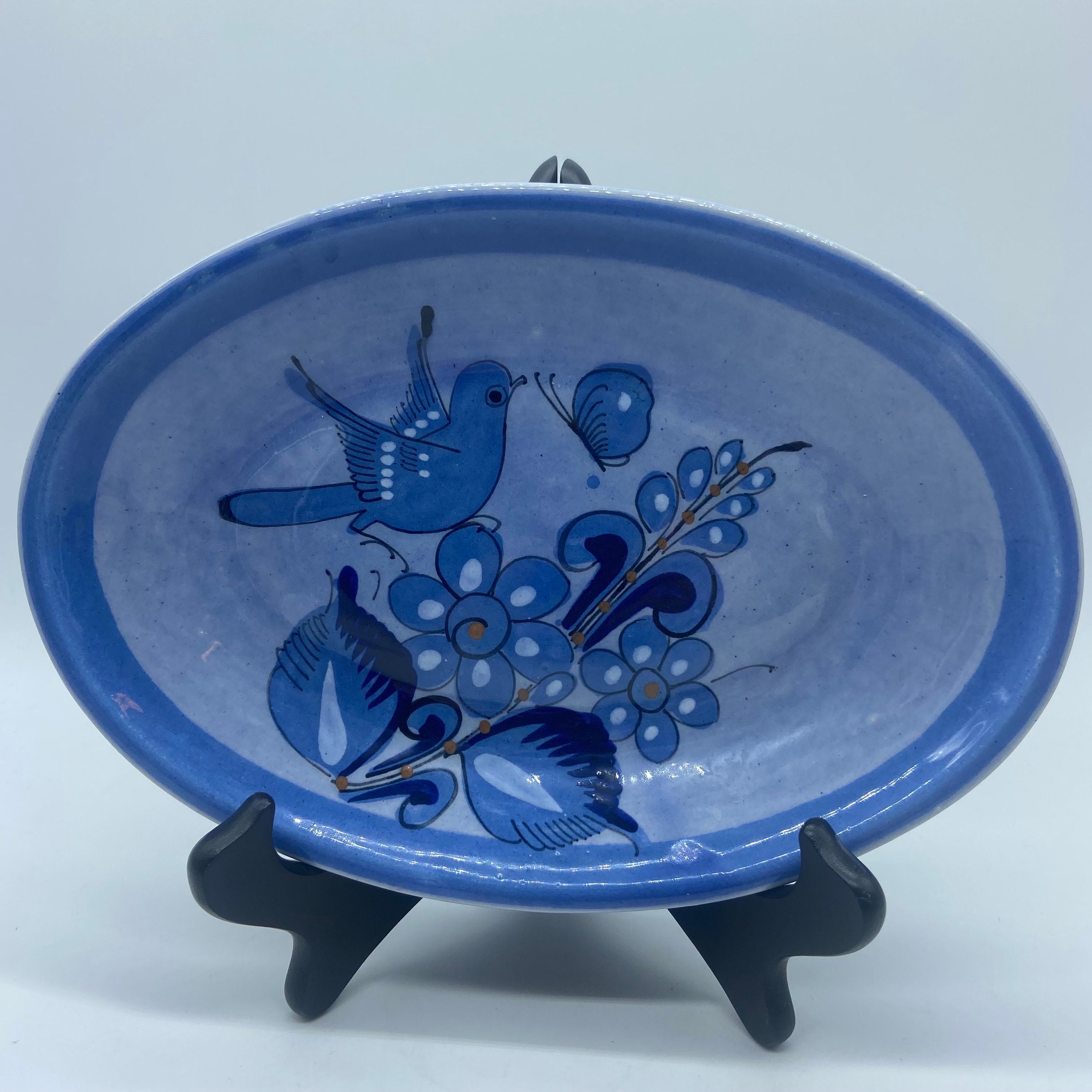 Vintage Tonala Pottery Mexico Blue Oval Plate Dish Birds - Etsy