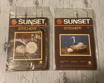 Vintage Sunset Stitchery Kits Lot of 2 1984 Country Goose 799
