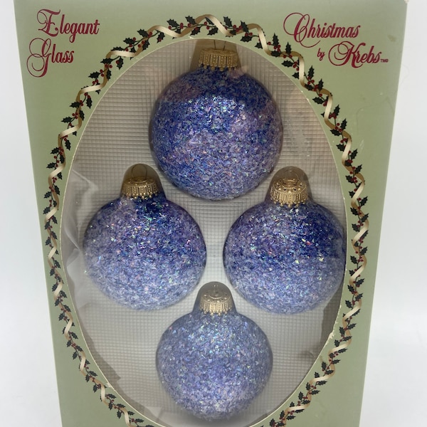 Christmas by Krebs 4 Vintage Glass Bobbles Ornaments Blue Sparkle Glitter USA