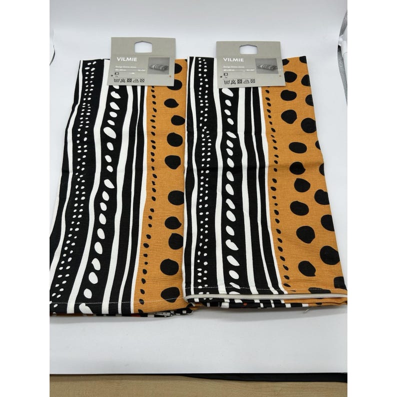 2x Ikea VILMIE Cushion Cover NEW 16 x 24" 40x60cm BlackOrange White Stripe Dots image 2