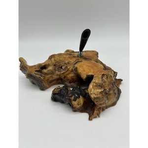 Vintage Burl Wood Pen Holder Burlwood Office Mid Century Modern Design MCM Decor