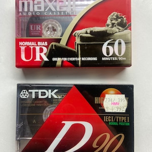 Lot de 2 cassettes audio vierges de qualité vintage 60 / 90 minutes nouvelles scellées