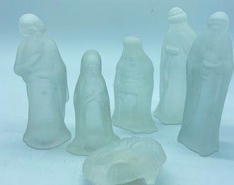 Vintage Frosted Glass Nativity Scene 6 Pc Christmas Decor Crystal Glass Taiwan