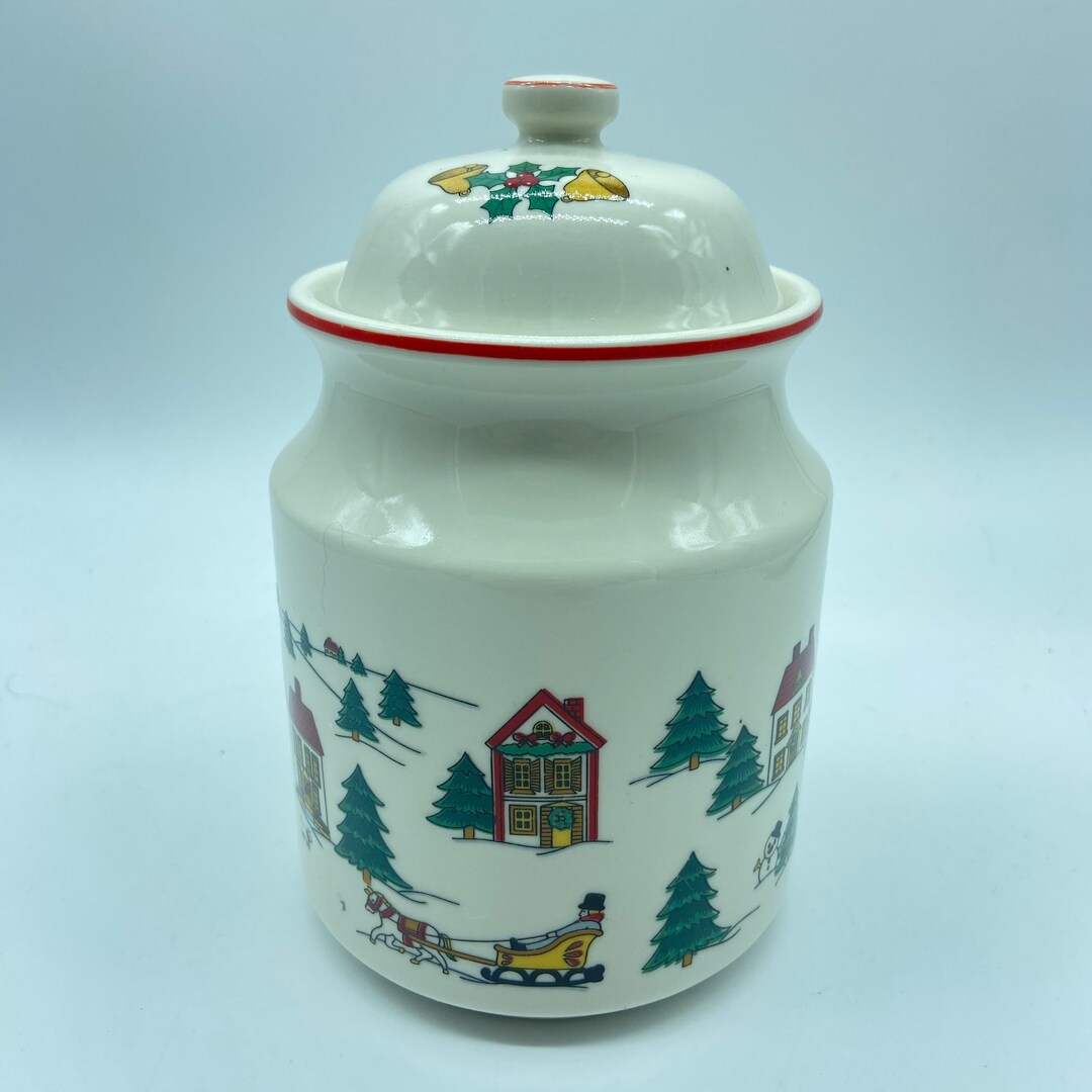 Christmas Canister Ginger Jar & Lid the Joy of Christmas Etsy