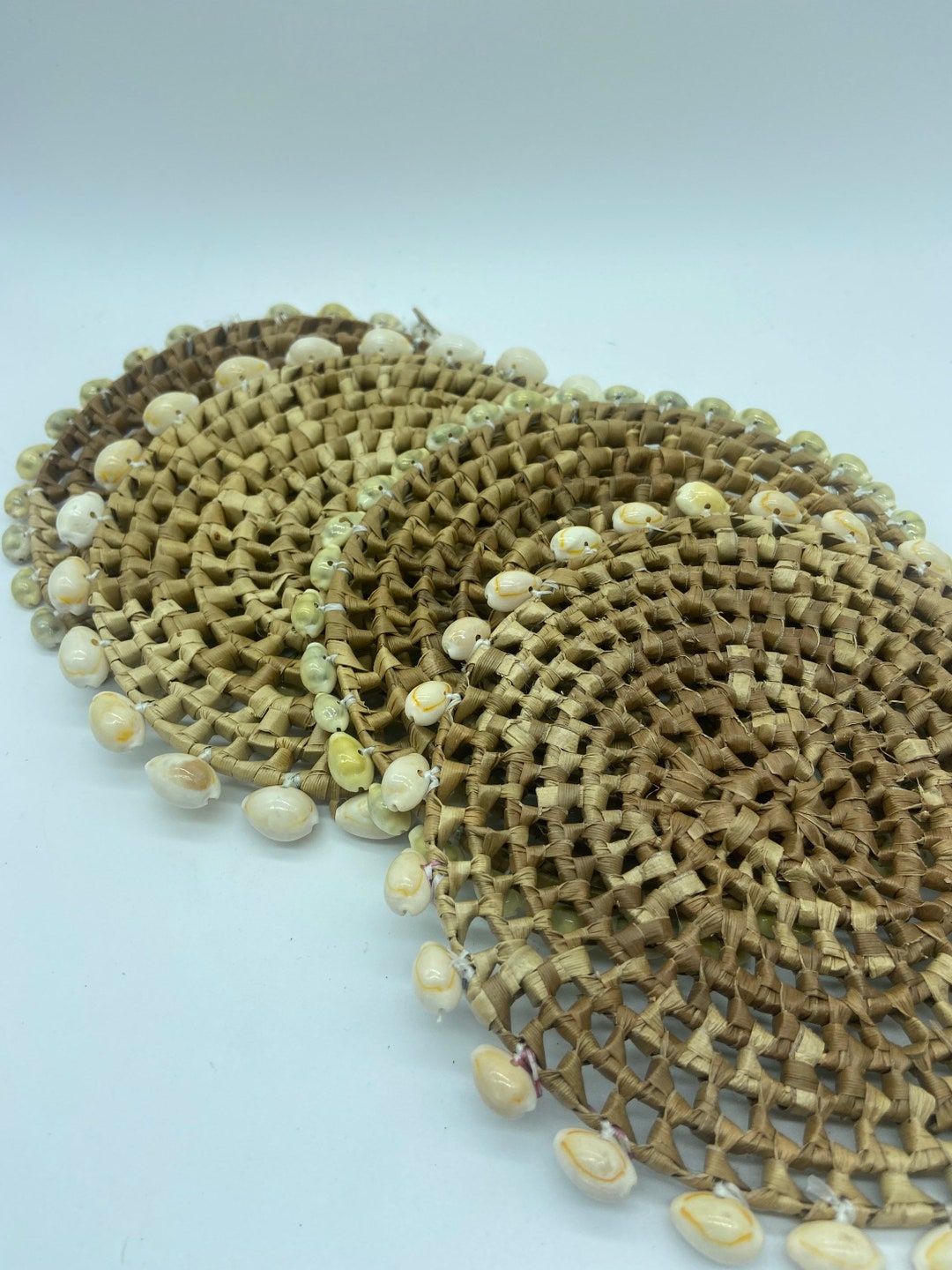 Rattan Seashell Trivets Set of 4 6” Boho Nautical Beach Decor Wicker ...