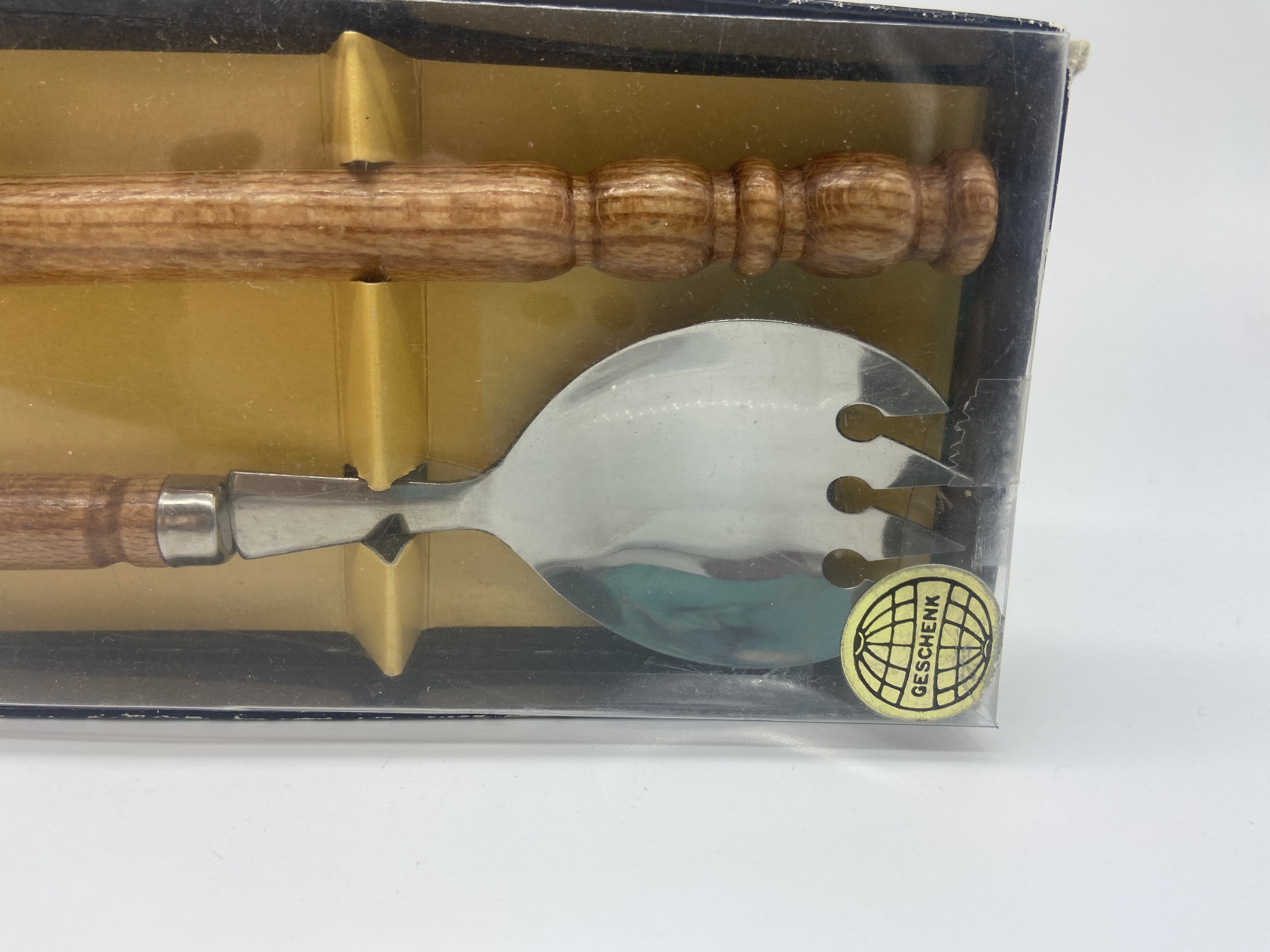 Vintage Salad Server Set Wood Handles Boho MCM Original Box Etsy