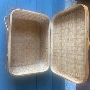 Vintage Picnic Basket Hindge Lid Wicker With Handles Country Boho Cottage Decor image 9