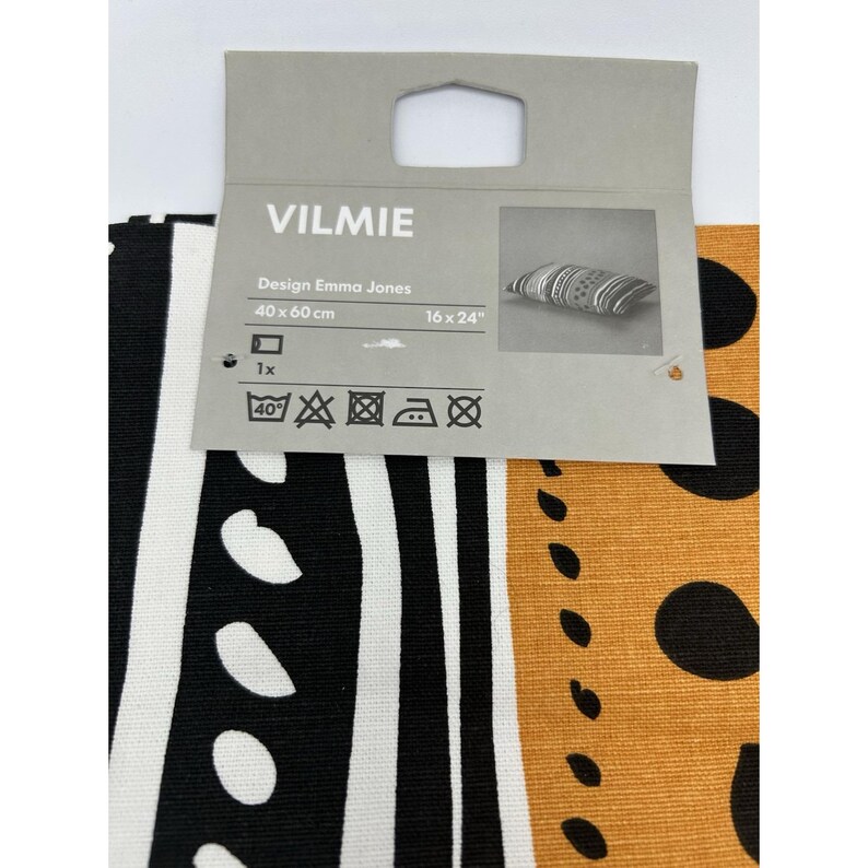 2x Ikea VILMIE Cushion Cover NEW 16 x 24" 40x60cm BlackOrange White Stripe Dots image 4