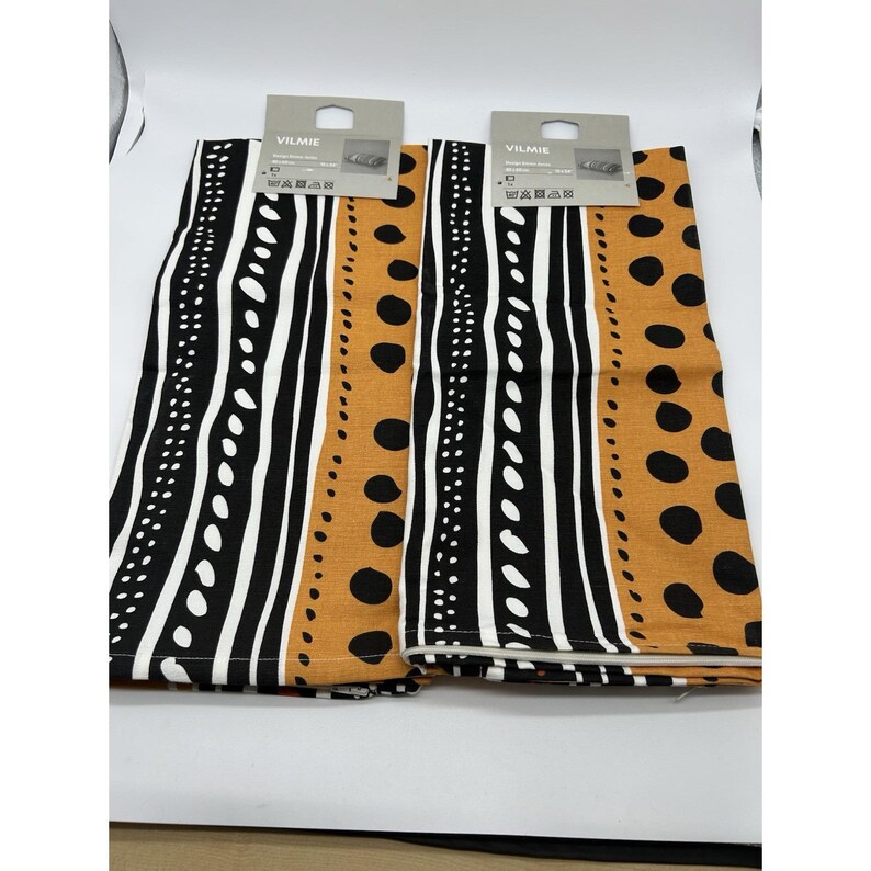 2x Ikea VILMIE Cushion Cover NEW 16 x 24" 40x60cm BlackOrange White Stripe Dots image 1