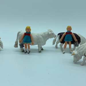 Vintage Britains Ltd England 1979 1980 Cow Toy Lot Of 4 With Girl Glued Trainset