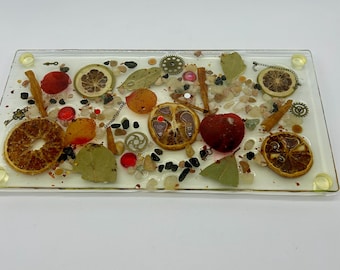 Vintage Resin Embedded Dried Fruit Flowers Cutting Board Kitsch Granny Core 12x6