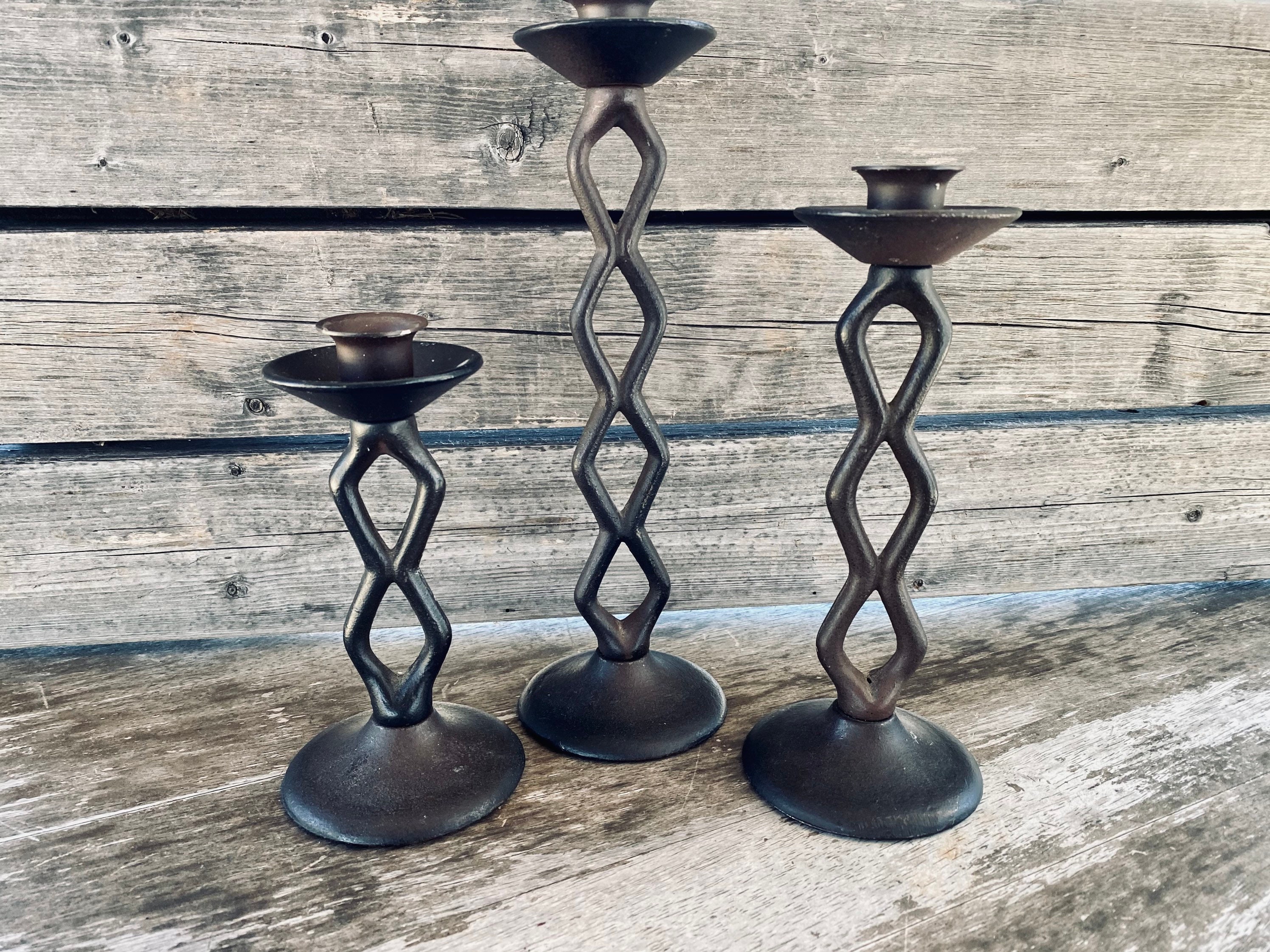 Vintage Mid Century Modern Cast Iron Candlestick Holders Etsy