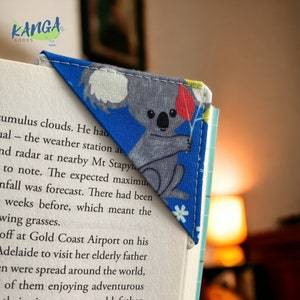 Calypso Blue Koala Corner Bookmark, Fabric Bookmark, Book Lover Gift, Stocking Stuffer, Bookworm Gift, Australiana Gift
