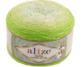 Alize Bella Ombre Batik, Cotton Yarn, 250 Gram Yarn, Hypoallergenic Yarn, Multicolour yarn, Crochet Knitting magic yarn