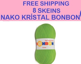 8 Skeins Nako Kristal Bonbon,Free Express Shipping Nako Bonbon Crystal, acrylic yarn, woman glowe,Woman Hoode, elastic yarn,sock yarn
