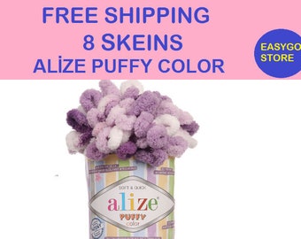 8 Skeins Alize Puffy Color,Free Express Shipping, Polyester yarn, Knitting Yarn,Baby Yarn,  polyester yarn,Terry Yarn,lingerie yarn