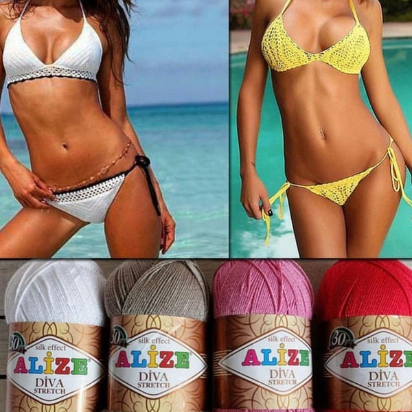 Alize Diva Stretch, microfiber yarn, acrylic yarn, Bikini Yarn, stretch yarn, elastic yarn, swimsuit yarn, lingerie, lingerie yarn