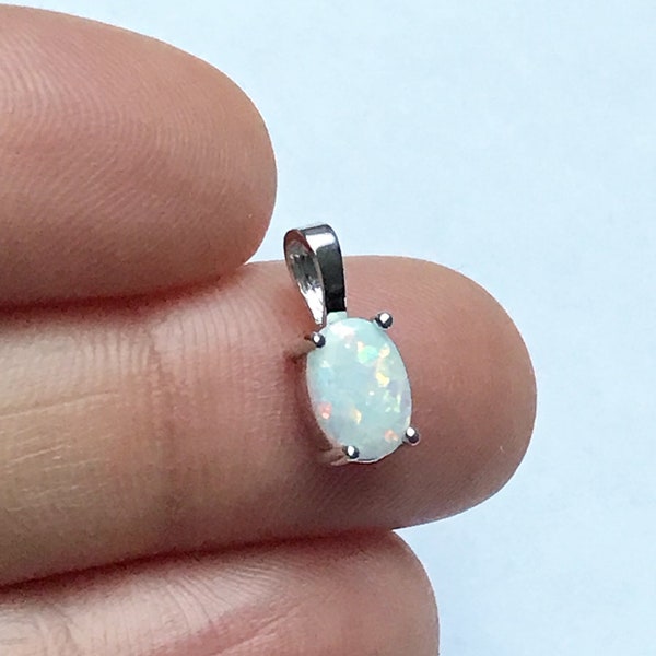 Fire Opal Pendant, Sterling Silver DIY Pendant Supply, Small White Opal Oval Pendant, Bridal Wedding Pendant