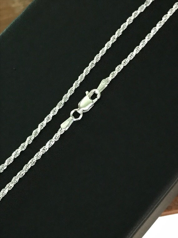 Double Accent Sterling Silver 2mm Italian Rope Chain Necklace 16, 18, 20, 22, 24, 26, 28, 30 Inch 