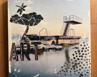 Lutry Diving Board — Lake Léman, Switzerland | Mixed Media Art on Wood Panel | 8x8"