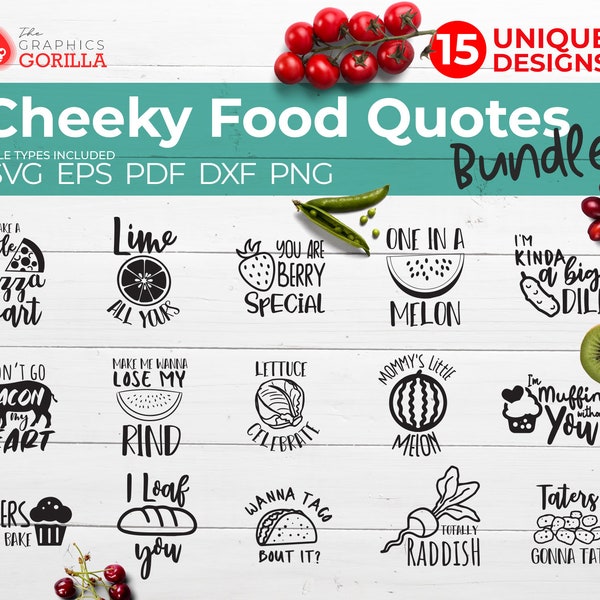 Cheeky Food Quotes SVG Bundle, Food Pun SVG Files Cricut, Funny Food Sayings svg Bundle, Cute Food Puns,  , Kitchen Quotes dxf cut files