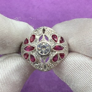 Platinum 1.58ctw Natural Ruby And Diamond Art Deco Style Ring 9.00g