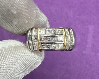 Platinum/18k 1.14ctw Natural Diamond Carre Cut Ring 9.70g