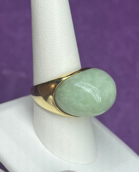 14k Estate Natural Jadeite Jade Vintage Ring - image 2
