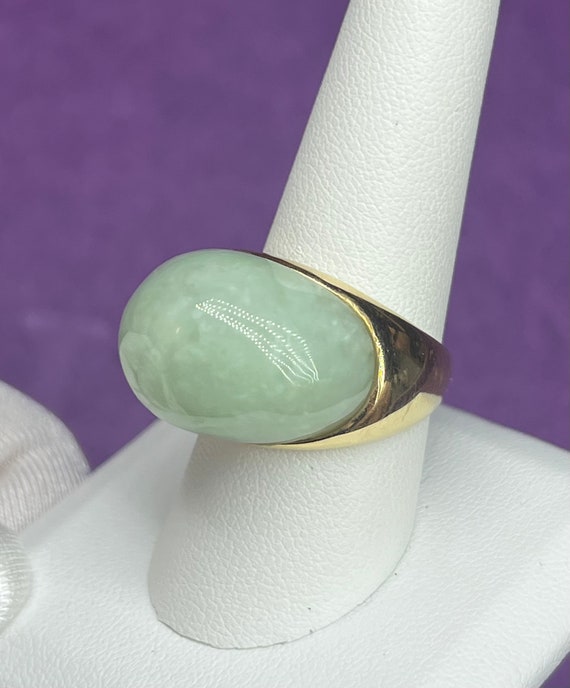 14k Estate Natural Jadeite Jade Vintage Ring - image 3
