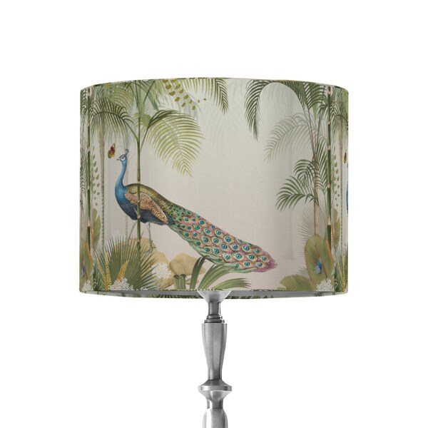 Unique, Designer, Trendy Drum Lamp Shades to compliment various lamp bases… all to enhance your decor and room. Peacock, vintage, tropical.