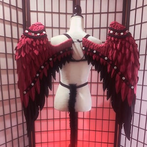Red and black medium wings for cosplay HuskHotel tail