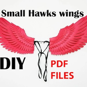 Peut inclure: Fichiers PDF de bricolage pour faire de petites ailes de faucon rouges. Les ailes sont en papier et ont une sangle noire pour les attacher au dos d'une personne.