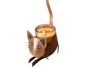 Handmade Cat Candle Holder Steel Cat Sculpture Cat Planter Crackle Tan Finish Cat Art Cat Decor