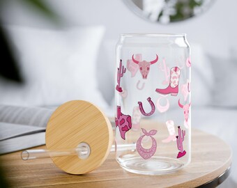 Pink Cowgirl Glass Cup | Pink Glass Cup | Country Decor | Texas Cup