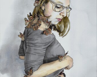 Ziekte van Crohn en fibromyalgie - chronische pijn en ziekte portretprint - surrealistische kunst - onzichtbare ziektekunstwerk - pijnbewustzijn