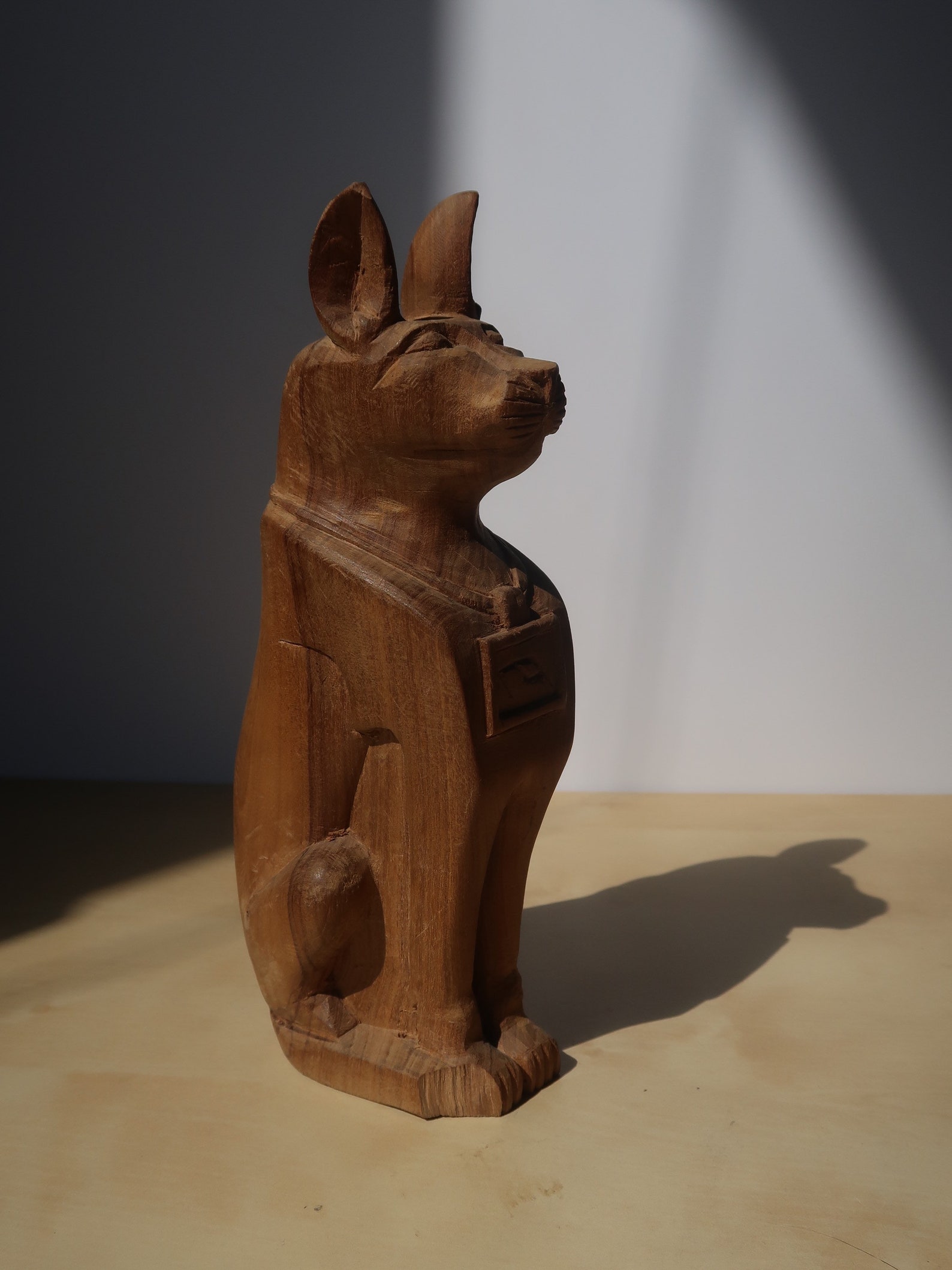 Wood egyptian cat statue hand made wooden animal carving Etsy