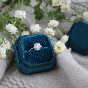Octagon Velvet Ring Box, Handmade Ring Box, Engagement Ring Box, Wedding Ring Box, Vintage Ring Box, Ring bearer box - Turquoise