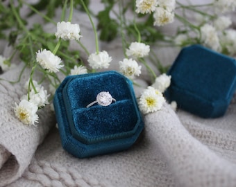 Octagon Velvet Ring Box, Handmade Ring Box, Engagement Ring Box, Wedding Ring Box, Vintage Ring Box, Ring bearer box - Turquoise