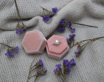 Hexagon Velvet Ring Box, Ring bearer, Engagement Ring Box, Wedding Ring Box, Vintage Ring Box, Luxury Ring Box - blush pink