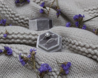 Hexagon Velvet Ring Box - double slot, Ring bearer, Engagement Ring Box, Vintage Ring Box, Luxury Ring Box - dusty gray