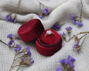 Round Velvet Ring Box, Handmade Ring Box, Engagement Ring Box, Wedding Ring Box, Vintage Ring Box, Luxury Ring Box - RED