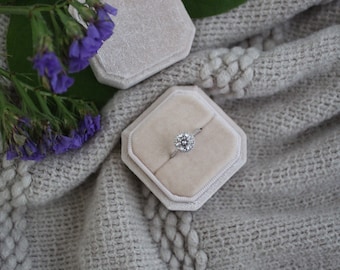Octagon Velvet Ring Box, Proposal ring box, Engagement Ring Box, Wedding Ring Box, Ring Bearer, Vintage Ring Box, Luxury Ring Box - Blush Nu