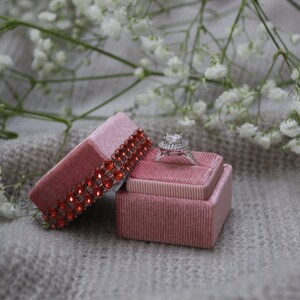 Stud wrapped Velvet Ring Box, Ring bearer, Engagement Ring Box, Wedding Ring Box, Vintage Ring Box, Luxury Ring Box - Rose Pink