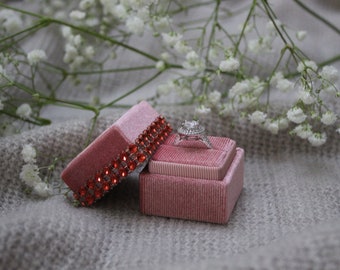 Stud wrapped Velvet Ring Box, Ring bearer, Engagement Ring Box, Wedding Ring Box, Vintage Ring Box, Luxury Ring Box - Rose Pink
