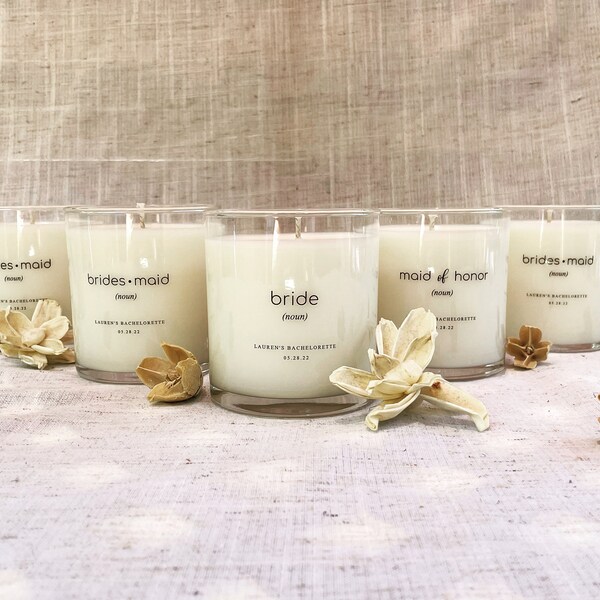 Bridal Party Gifts, Personalized Wedding Party Candle, Bridesmaid Gift, Bachelorette Favor, Engagement Gift, Soy Candle, Maid of Honor Gift