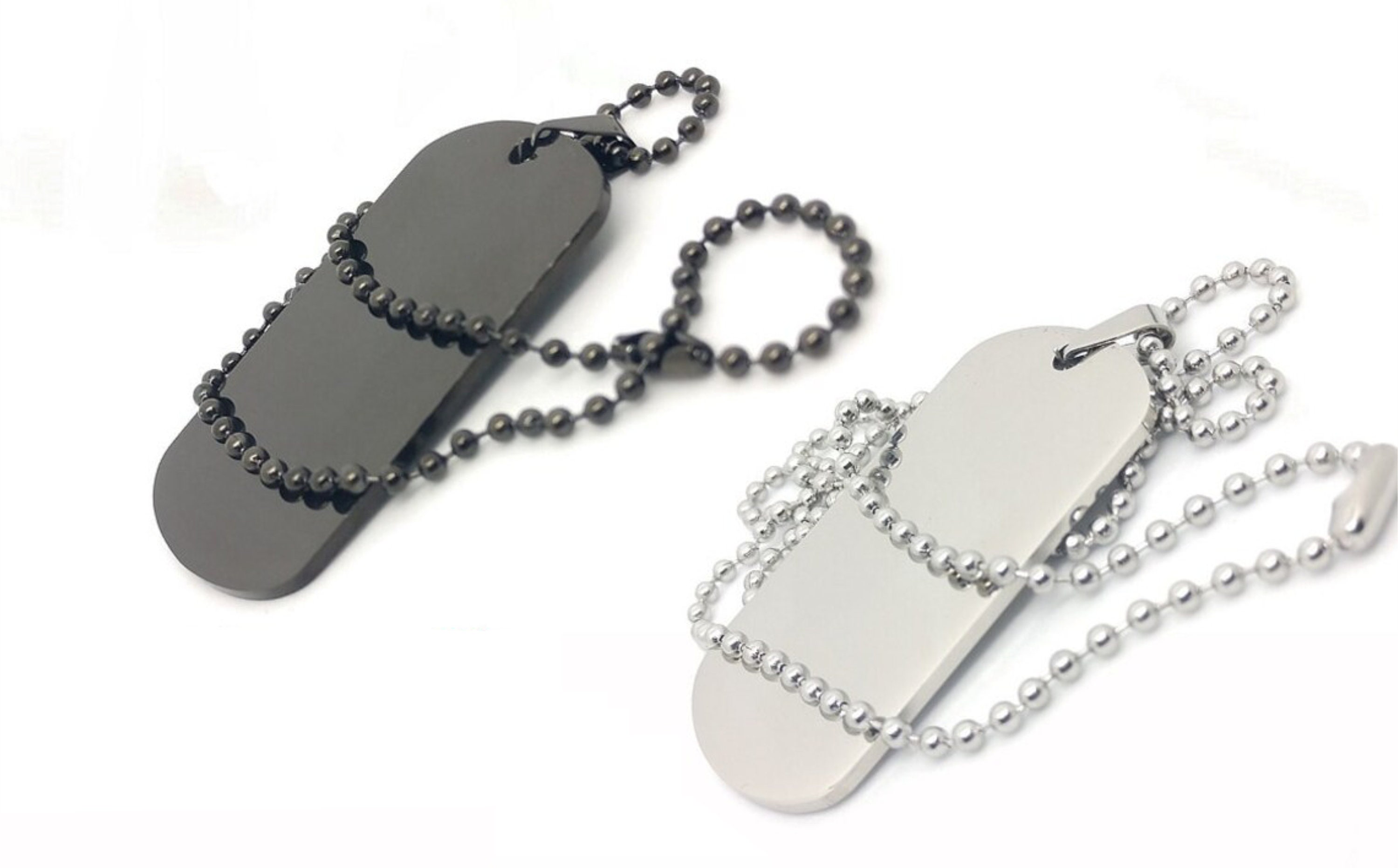 Black Stainless Steel & Zirconia-Studded ID Dog Tag Cable Chain