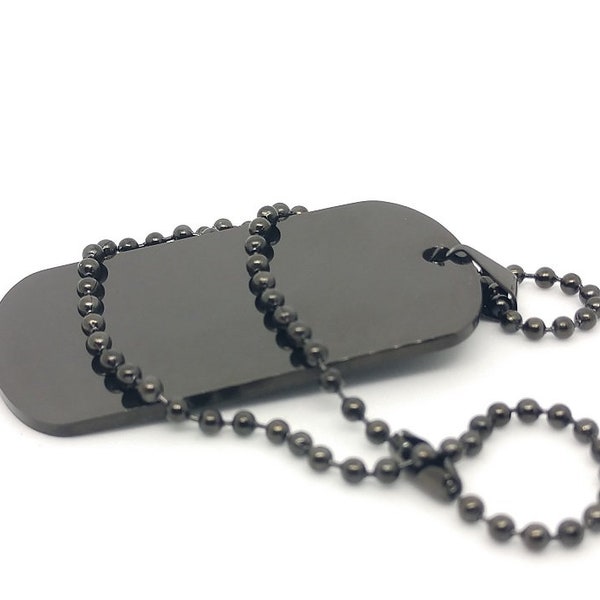 Laser Engraved BLACK Dog Tag Pendant w/Free Bead Chain Necklace - Personalized Gift Military Birthday Anniversary Stainless Steel