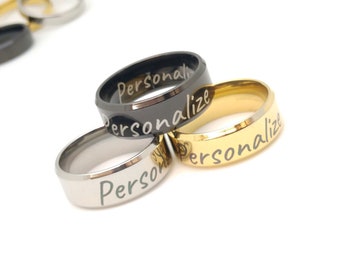 8MM Personalized Ring - Silver, Gold or Black • Engraved • Personalized Gift • Friendship • Birthday • Anniversary • Keepsake