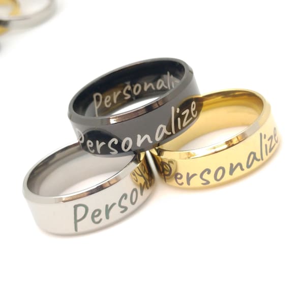 8MM Personalized Ring - Silver, Gold or Black • Engraved • Personalized Gift • Friendship • Birthday • Anniversary • Keepsake